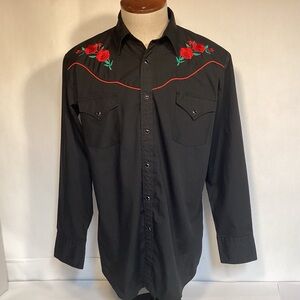 Ely Diamond American Rose Men’s Western Shirt size large Embroidered